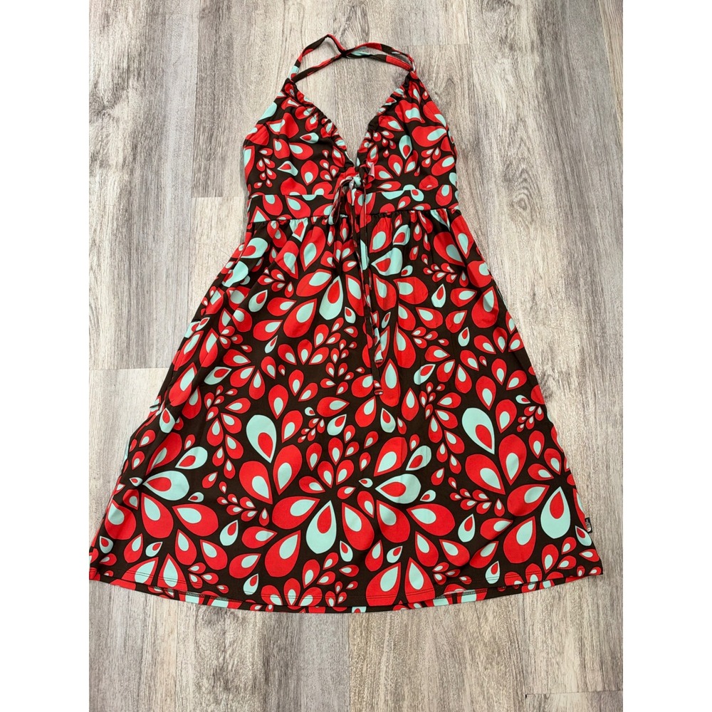The North Face Women's Tie Halter Dress Red Brown Floral Teardrop Size Medium